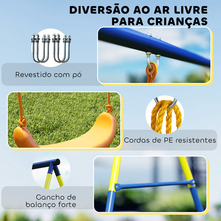 Baloiço Infantil 3 em 1 Baloiço com Argolas de Ginástica Suporta até 150 kg para Interior e Exterior Crianças dos 3 aos 8 Anos 285x160x181 cm Multicolor