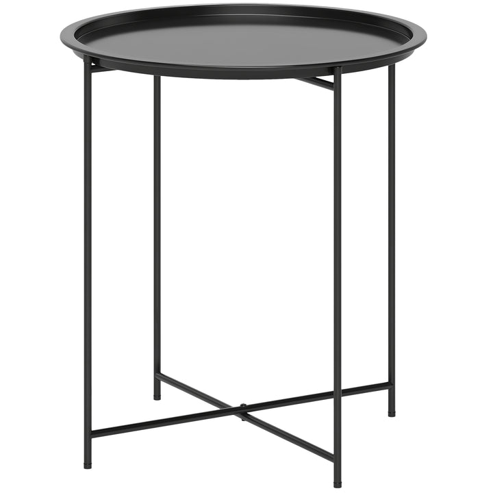 Mesa Auxiliar Redonda Mesa de Jardim com Bandeja Amovível Pés Dobráveis Mesa para Exterior Pátio Ø46x50 cm Preto