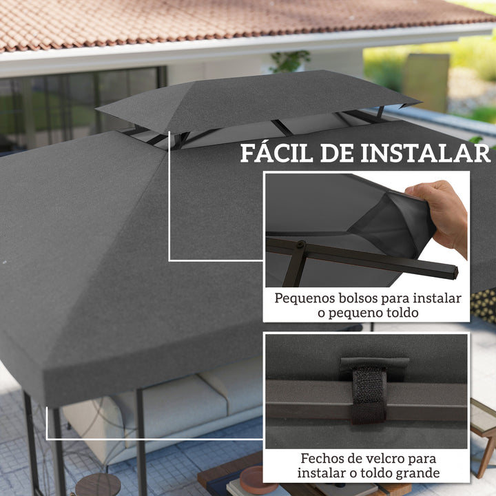Teto de Substituição para Pérgola 3x4 m com Teto Duplo, 10 Orifícios de Drenagem e Proteção UV, Apenas Cobertura de Substituição, Cor Cinza