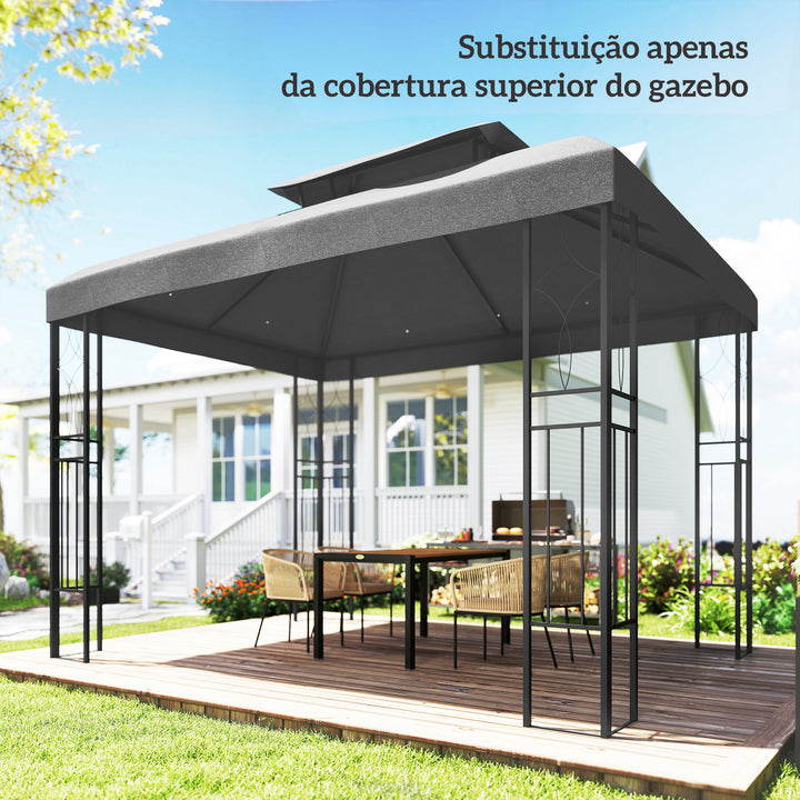 Teto de Substituição para Pérgola 3x4 m com Teto Duplo, 10 Orifícios de Drenagem e Proteção UV, Apenas Cobertura de Substituição, Cor Cinza