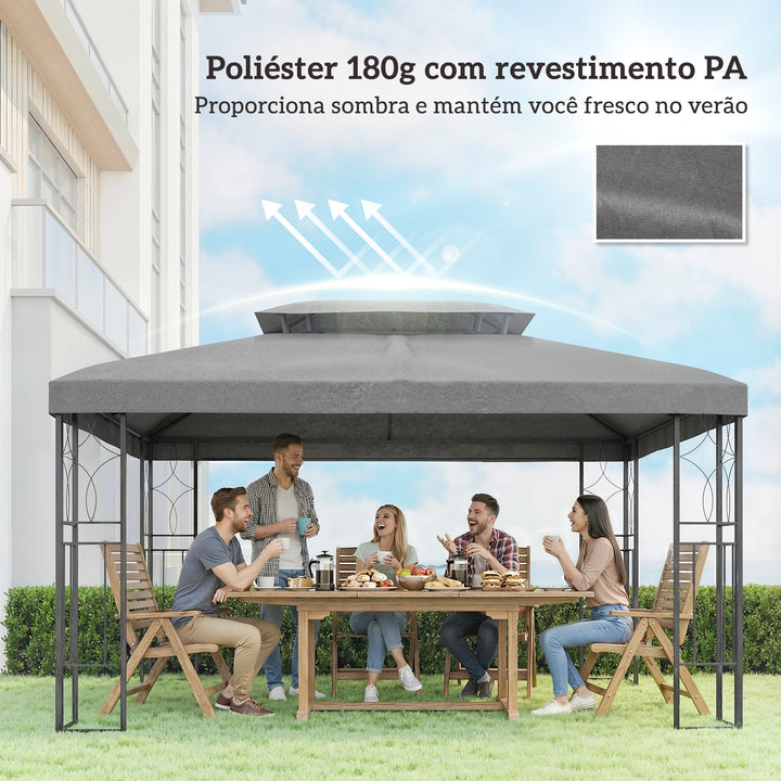 Teto de Substituição para Pérgola 3x4 m com Teto Duplo, 10 Orifícios de Drenagem e Proteção UV, Apenas Cobertura de Substituição, Cor Cinza