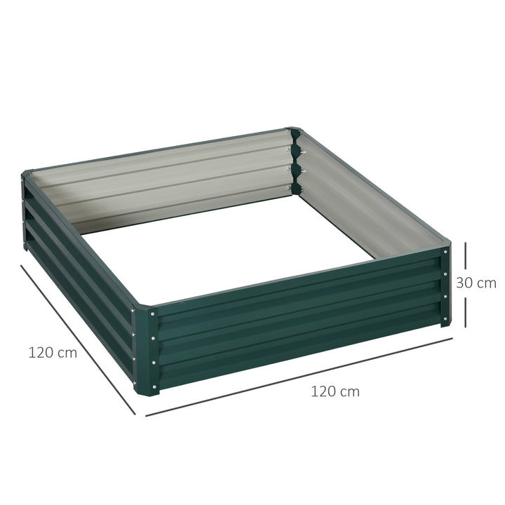 Caixa de Cultivo de Exterior Caixa de Plantação Grande Retangular de Aço Galvanizado para Cultivar Plantas Flores Ervas com Base Aberta 120x120x30 cm Verde