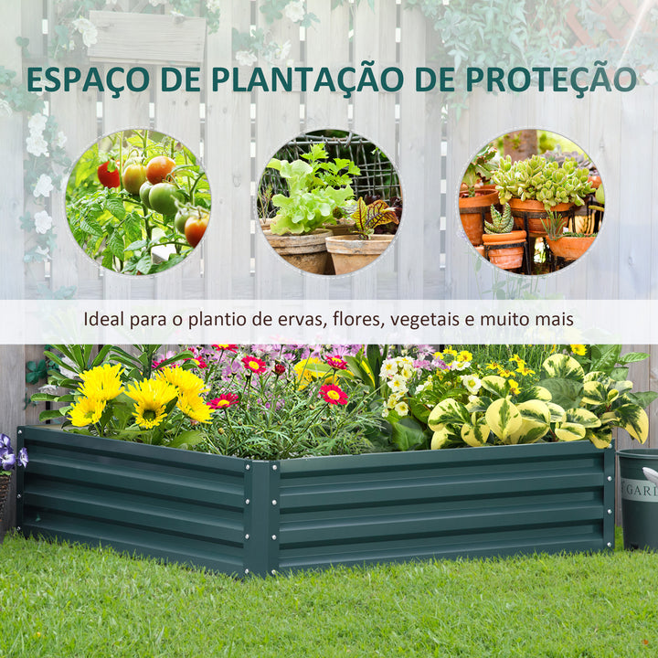 Caixa de Cultivo de Exterior Caixa de Plantação Grande Retangular de Aço Galvanizado para Cultivar Plantas Flores Ervas com Base Aberta 120x120x30 cm Verde