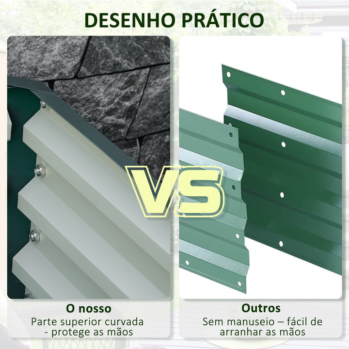 Caixa de Cultivo de Exterior Caixa de Plantação Grande Retangular de Aço Galvanizado para Cultivar Plantas Flores Ervas com Base Aberta 120x120x30 cm Verde