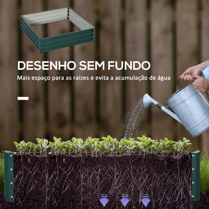 Caixa de Cultivo de Exterior Caixa de Plantação Grande Retangular de Aço Galvanizado para Cultivar Plantas Flores Ervas com Base Aberta 120x120x30 cm Verde