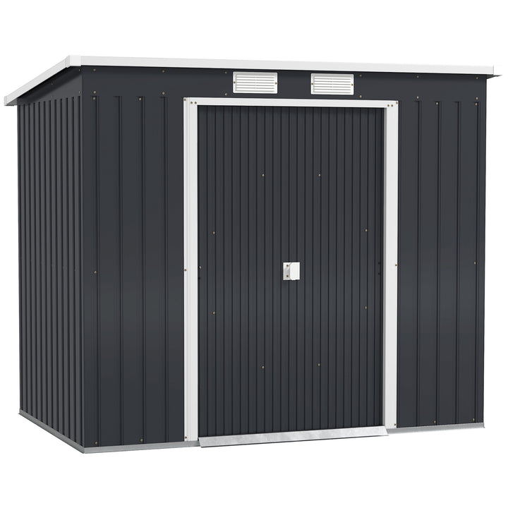 Abrigo de Jardim 213x130x173 cm Abrigo de Exterior de Aço Galvanizado com Porta Corredeira e Ventilações para Armazenamento de Ferramentas Cinza Escuro