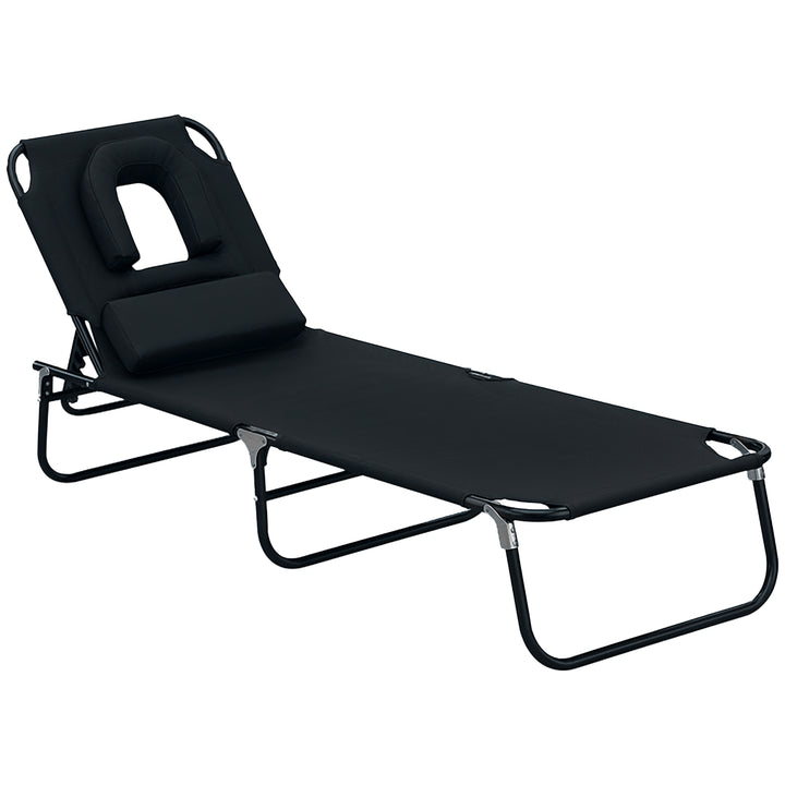 Espreguiçadeira reclinável e dobrável com almofada de leitura ou massagem - Cor Preto – aço - 190x56x28 cm
