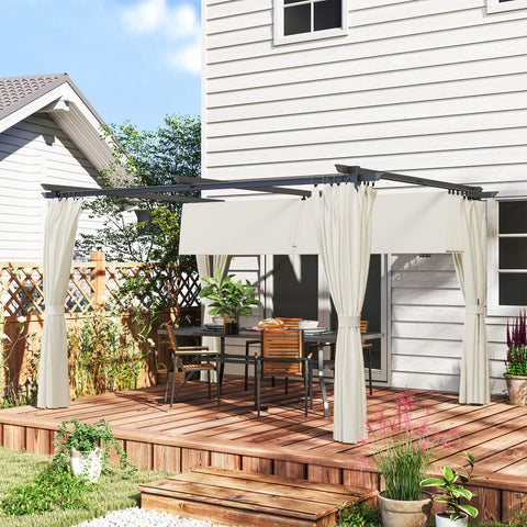 Pérgola com Teto Retrátil 3,9x3x2,2 m Pérgola de Alumínio com Paredes Laterais Tecido de Poliéster Anti UV Resistente a Água Pérgola para Jardim Pátio Creme