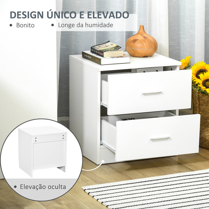 Mesa de Cabeceira Moderna Mesinha de Cabeceira com 2 Gavetas Mesa Auxiliar para Sala Quarto Capacidade 30 kg 45x39,5x49 cm Branco