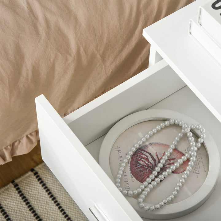 Mesa de Cabeceira Moderna Mesinha de Cabeceira com 2 Gavetas Mesa Auxiliar para Sala Quarto Capacidade 30 kg 45x39,5x49 cm Branco