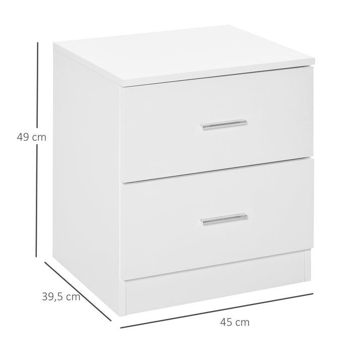 Mesa de Cabeceira Moderna Mesinha de Cabeceira com 2 Gavetas Mesa Auxiliar para Sala Quarto Capacidade 30 kg 45x39,5x49 cm Branco