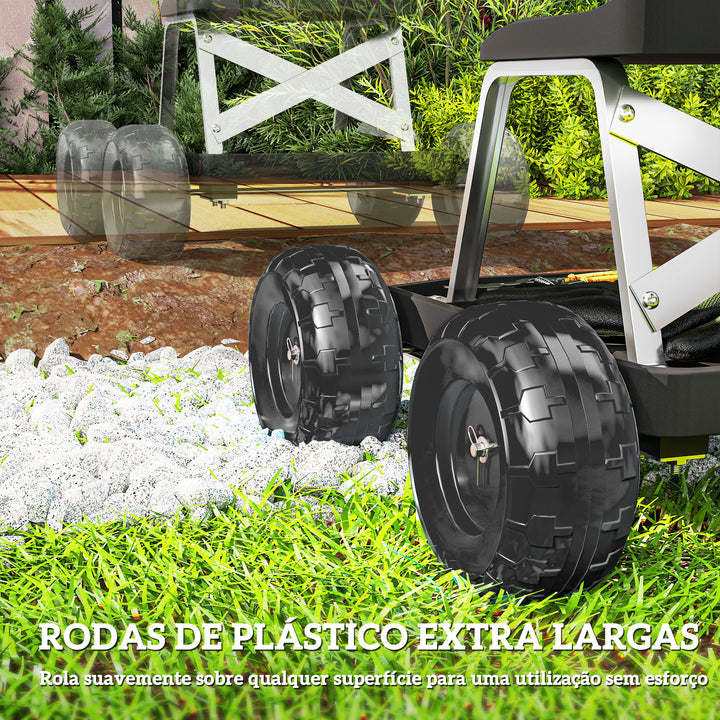 Assento de Jardim com Rodas Banco de Jardinagem com Bandeja de Ferramentas Carrinho de Trabalho Carga 130 kg para Pátio Exterior 50x49x32 cm Preto