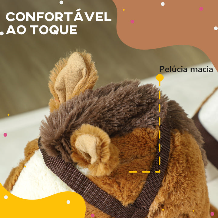 Cavalo Baloiço para Crianças de 18-36 Meses Cavalo Baloiço de Brincar com Sons Cinto de Segurança e Base de Madeira Carga 25 kg 68x33x45 cm Marrom