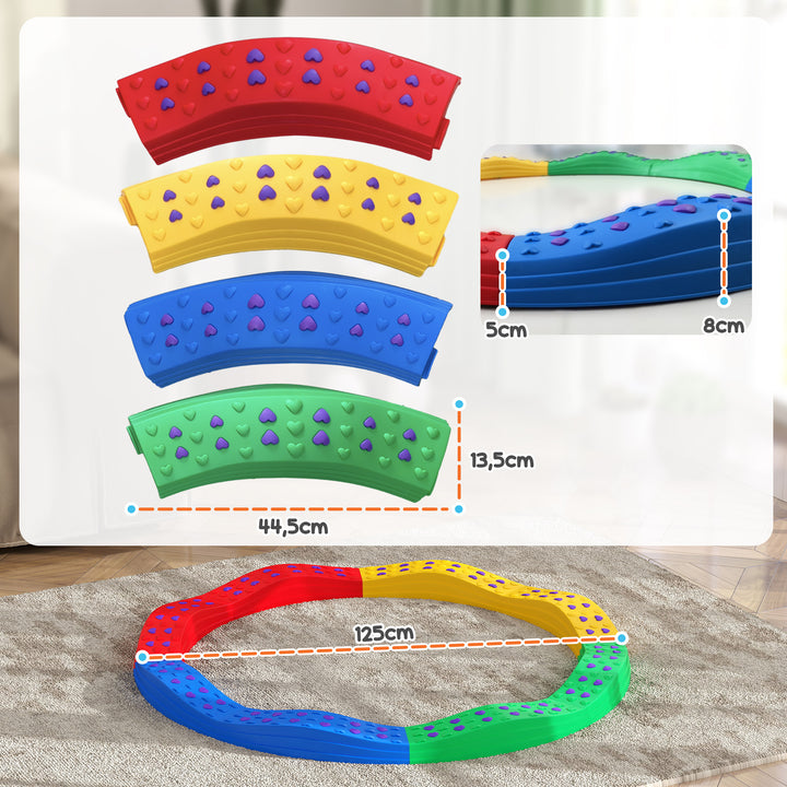 Traves de Equilíbrio para Crianças acima de 3 Anos Jogo de Equilíbrio de 8 Peças em Forma de Arco Base Antiderrapante para Treino de Equilíbrio Ø125x8 cm Multicor