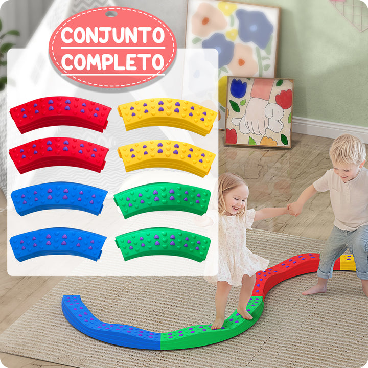 Traves de Equilíbrio para Crianças acima de 3 Anos Jogo de Equilíbrio de 8 Peças em Forma de Arco Base Antiderrapante para Treino de Equilíbrio Ø125x8 cm Multicor