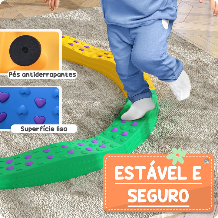 Traves de Equilíbrio para Crianças acima de 3 Anos Jogo de Equilíbrio de 8 Peças em Forma de Arco Base Antiderrapante para Treino de Equilíbrio Ø125x8 cm Multicor