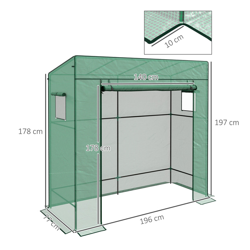 Estufa Pequena Estufa de Exterior com Janelas de Malha e Porta com Fecho de Correr Estufa para Cultivar Plantas e Flores 196x77x197 cm Verde