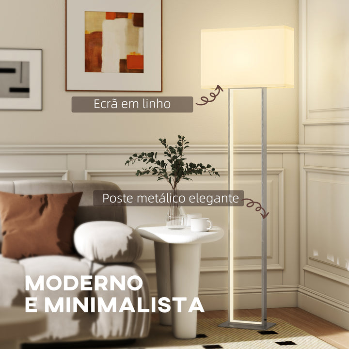 Candeeiro de Pé Moderno 150 cm Candeeiro de Pé para Sala de Estar com Ecrã de Tecido Luz Noturna Interruptor de Pé e Base Metálica para Dormitório Escritório Sala de Estar 45x15x150 cm Branco