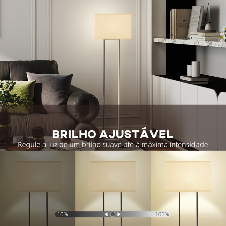 Candeeiro de Pé Moderno 150 cm Candeeiro de Pé para Sala de Estar com Ecrã de Tecido Luz Noturna Interruptor de Pé e Base Metálica para Dormitório Escritório Sala de Estar 45x15x150 cm Branco