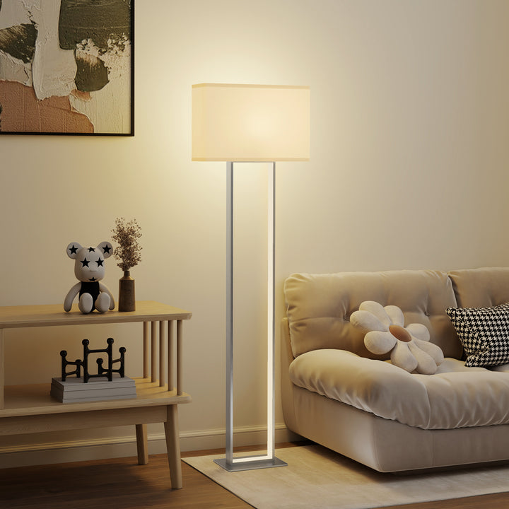 Candeeiro de Pé Moderno 150 cm Candeeiro de Pé para Sala de Estar com Ecrã de Tecido Luz Noturna Interruptor de Pé e Base Metálica para Dormitório Escritório Sala de Estar 45x15x150 cm Branco