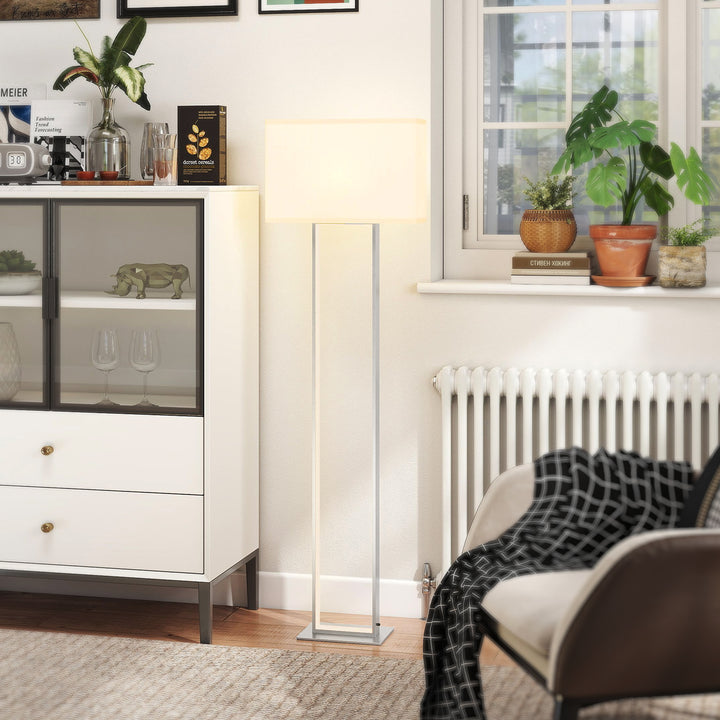 Candeeiro de Pé Moderno 150 cm Candeeiro de Pé para Sala de Estar com Ecrã de Tecido Luz Noturna Interruptor de Pé e Base Metálica para Dormitório Escritório Sala de Estar 45x15x150 cm Branco