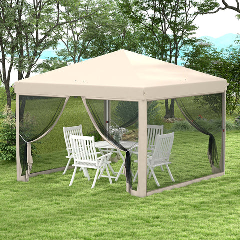 Tenda Dobrável 3x3 para Exterior Tenda Portátil de Jardim com Mosquiteiras Bolsa de Transporte Estrutura de Aço e Tecido Oxford Resistente para Festas Campismo Bege