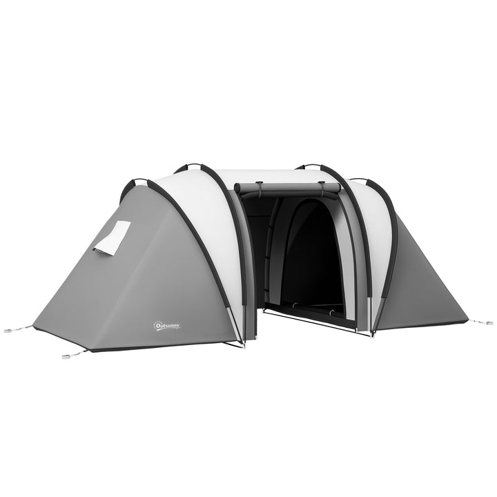 Tenda de Campismo Familiar para 4-5 Pessoas Tenda de Campismo Túnel Impermeável 3000 mm com 2 Quartos Bolsa de Transporte e Gancho Ideal para Caminhadas e Pesca Cinzento