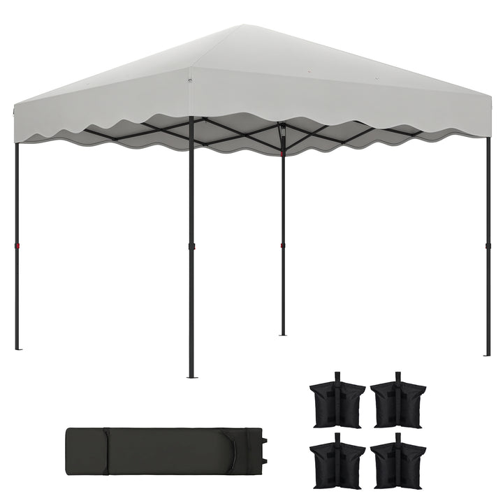 Tenda Dobrável Pop UP Tenda 3x3 m Tenda para Eventos com Proteção UV50+ Altura Ajustável Bolsa de Areia e Bolsa de Transporte com Rodas para Campismo Festas Branco
