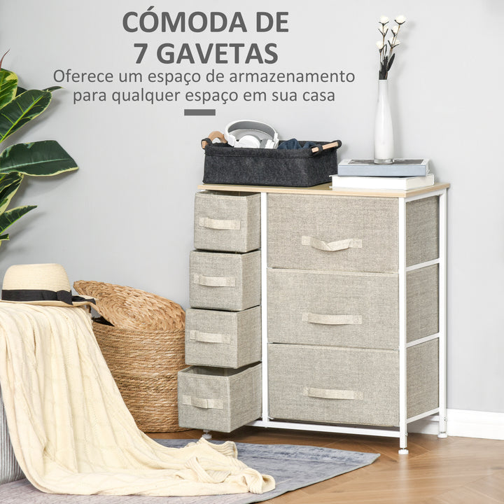 Cómoda com 7 Gavetas de Tecido Cómoda de Armazenamento Multifuncional para Dormitório Sala de Estar Corredor 63,5x30x71cm Cinza