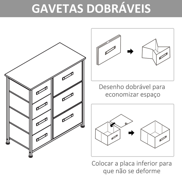 Cómoda com 7 Gavetas de Tecido Cómoda de Armazenamento Multifuncional para Dormitório Sala de Estar Corredor 63,5x30x71cm Cinza