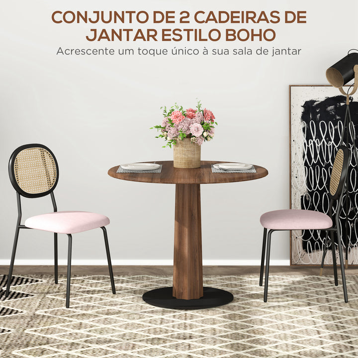 Conjunto de 2 Cadeiras de Sala de Jantar Cadeiras de Cozinha com Encosto em Vime Sintético e Estrutura de Aço para Sala de Jantar 44x54x87 cm Rosa e Preto