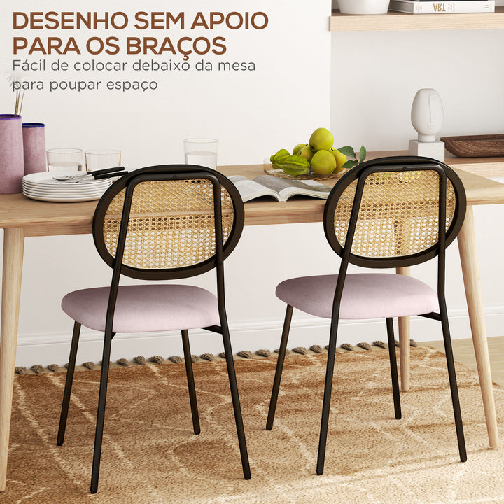 Conjunto de 2 Cadeiras de Sala de Jantar Cadeiras de Cozinha com Encosto em Vime Sintético e Estrutura de Aço para Sala de Jantar 44x54x87 cm Rosa e Preto