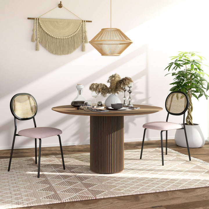 Conjunto de 2 Cadeiras de Sala de Jantar Cadeiras de Cozinha com Encosto em Vime Sintético e Estrutura de Aço para Sala de Jantar 44x54x87 cm Rosa e Preto