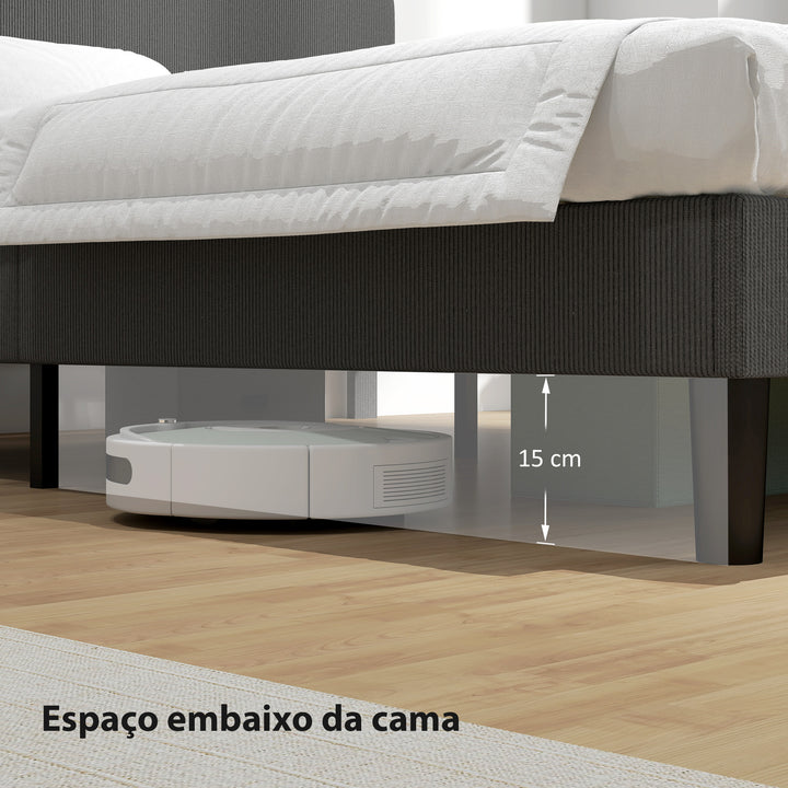 Cama 160x200 cm com Cabeceira Ajustável Estofada em Bombazina Ripas de Madeira Montagem Fácil Cinza Escuro