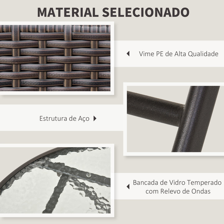 Conjunto de Mesa e 2 Cadeiras Móveis Ratan para Jardim Dobrável Estrutura Aço - Castanho - 61x46x84cm