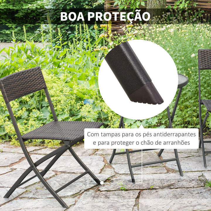 Conjunto de Mesa e 2 Cadeiras Móveis Ratan para Jardim Dobrável Estrutura Aço - Castanho - 61x46x84cm