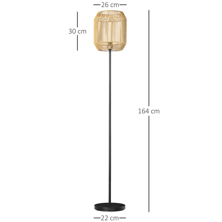 Candeeiro de Pé para Sala de Estar Lâmpada E27 Máx. 40W Candeeiro de Pé com Ecrã de Corda de Papel e Interruptor de Pé para Cozinha Dormitório Ø26x158cm Natural e Preto