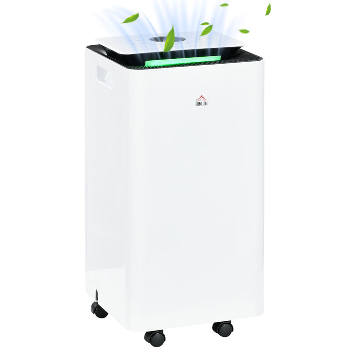 Desumidificador Elétrico 10L/dia Depósito de Água 2,5L Desumidificador de Ar Silencioso com 5 Modos 2 Velocidades Ecrã LED e Temporizador para Dormitórios Sala de Estar 25x25x50,5 cm Branco