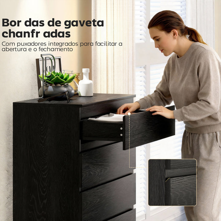 Cómoda 5 Gavetas Cômoda para Quarto Móvel de Arrumação para Sala de Estar Escritório Estilo Moderno 77x40x111,5 cm Preto Veteado
