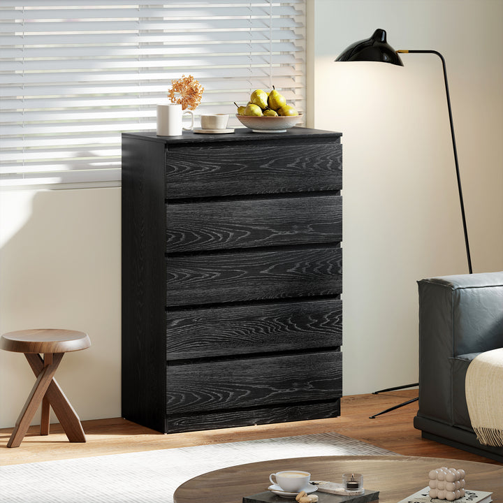 Cómoda 5 Gavetas Cômoda para Quarto Móvel de Arrumação para Sala de Estar Escritório Estilo Moderno 77x40x111,5 cm Preto Veteado