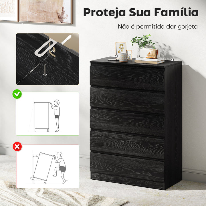 Cómoda 5 Gavetas Cômoda para Quarto Móvel de Arrumação para Sala de Estar Escritório Estilo Moderno 77x40x111,5 cm Preto Veteado