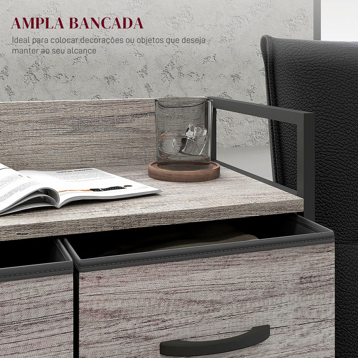 Cómoda de Quarto Armário de Armazenamento com 4 Gavetas Dobráveis Prateleira Aberta e Estrutura de Aço para Sala Entrada 60x29x85 cm Cinzento
