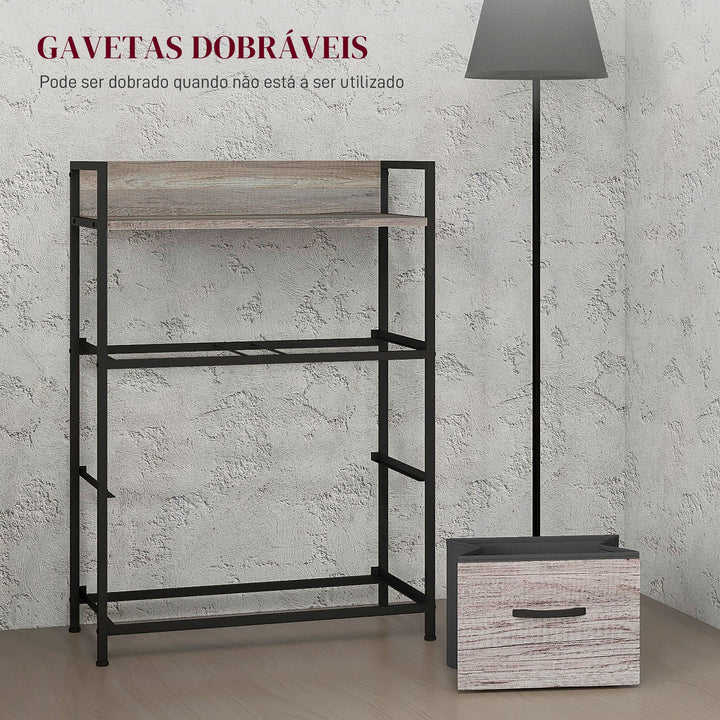 Cómoda de Quarto Armário de Armazenamento com 4 Gavetas Dobráveis Prateleira Aberta e Estrutura de Aço para Sala Entrada 60x29x85 cm Cinzento