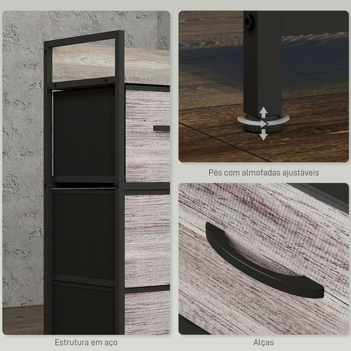 Cómoda de Quarto Armário de Armazenamento com 4 Gavetas Dobráveis Prateleira Aberta e Estrutura de Aço para Sala Entrada 60x29x85 cm Cinzento