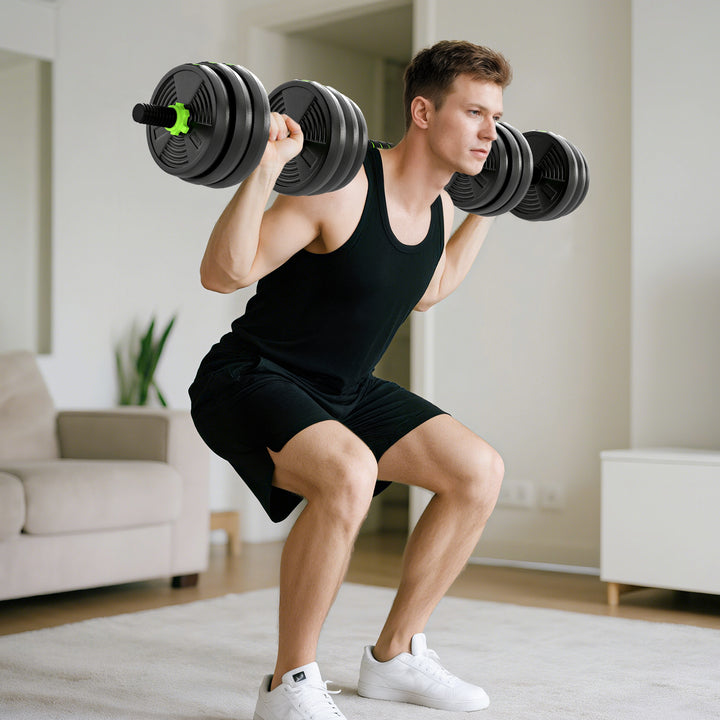 Conjunto de Halteres Ajustáveis 3 em 1 20 kg Conjunto de Pesos com Barras de Conexão e Pegas Antiderrapantes Pesos e Halteres para Exercício de Fitness Ginásio em Casa