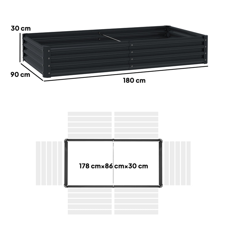 Caixa de Plantio de Aço Galvanizado Horta para Cultivar Plantas Flores Ervas Floreira Grande de Exterior Retangular com Fundo Aberto 180x90x30 cm Cinzento Escuro