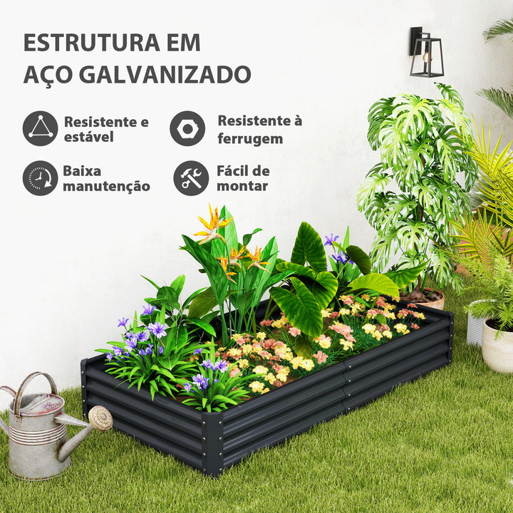 Caixa de Plantio de Aço Galvanizado Horta para Cultivar Plantas Flores Ervas Floreira Grande de Exterior Retangular com Fundo Aberto 180x90x30 cm Cinzento Escuro