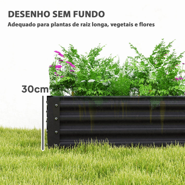Caixa de Plantio de Aço Galvanizado Horta para Cultivar Plantas Flores Ervas Floreira Grande de Exterior Retangular com Fundo Aberto 180x90x30 cm Cinzento Escuro