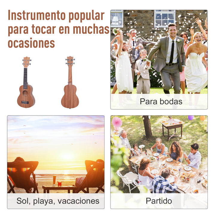 Ukelele 21 Polegada Ukelele Soprano de Iniciação para Iniciantes Ukelele Concerto Hawaiian Cordas Aquila Nylon Material Madeira 53x17,5x6,2cm
