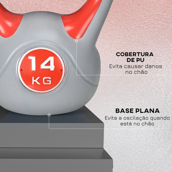 Kettlebell 14 kg Peso Russo com Revestimento de PU e Enchimento de Areia para Treinamento em Casa Ginásio 26x18x32 cm Vermelho e Cinza
